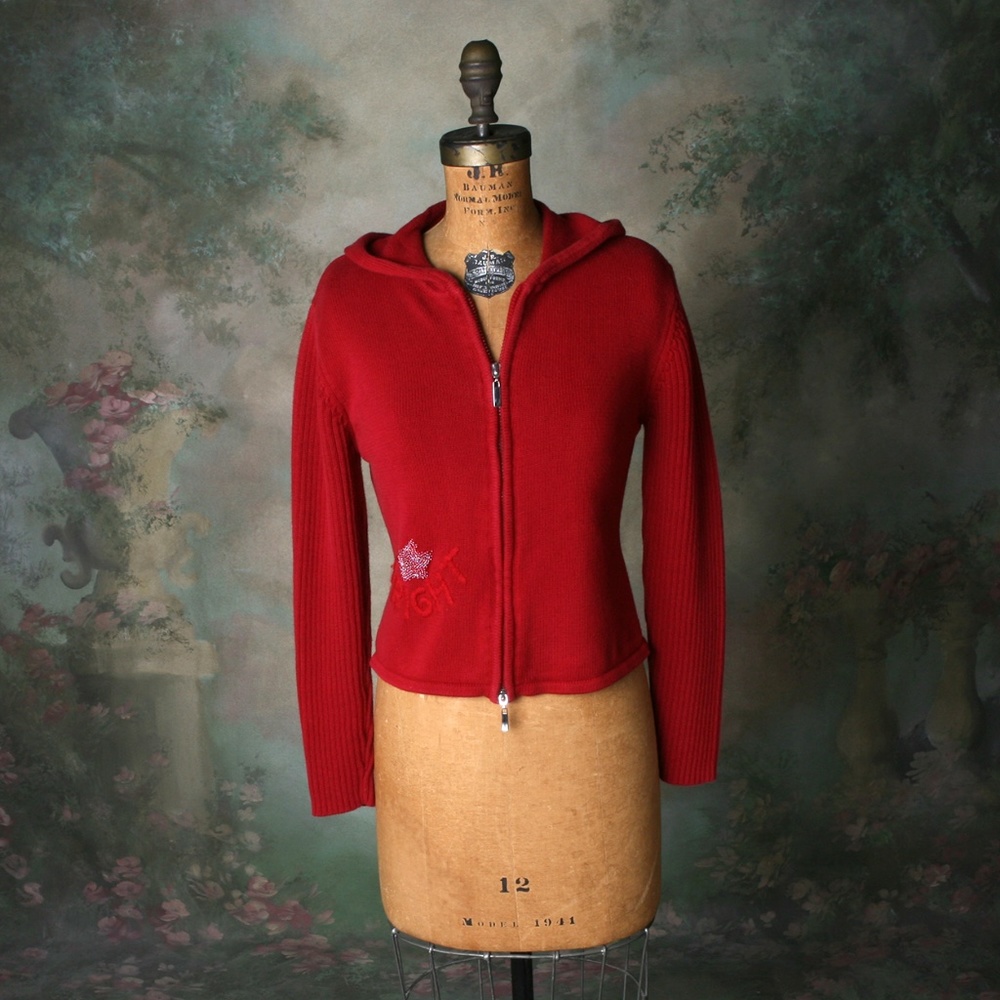 Like, Love Red Hooded Dbl Zip Sweater w/Star Sz Lg - Picture 7 of 8